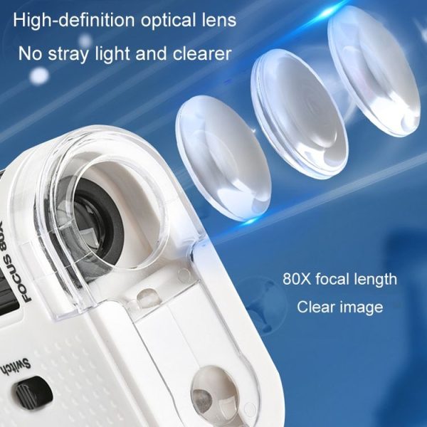 80X Children Mini Portable Microscope Student Antique Jewelry Identification Science Experiment Teaching Toy, Model: With Phone Clip - Image 6