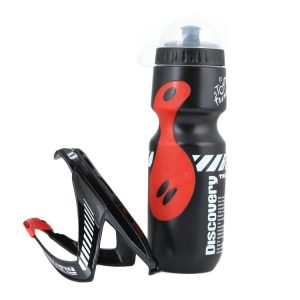 650ml Mountain Bike Water Bottle Set Outdoor Cycling Sports Bottle With V-shaped Holder Cage (Black)