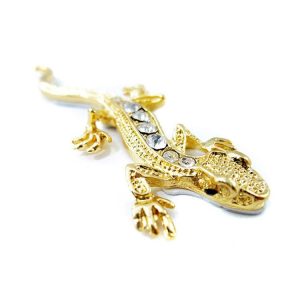 Zinc Alloy Rhinestone Gecko Metal 3D Car Sticker (Gold)