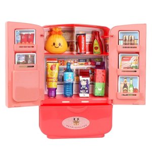 Children Play House Simulation Refrigerator Kitchen Toy Double Door Girls Smart Freezer Toy (Pink)