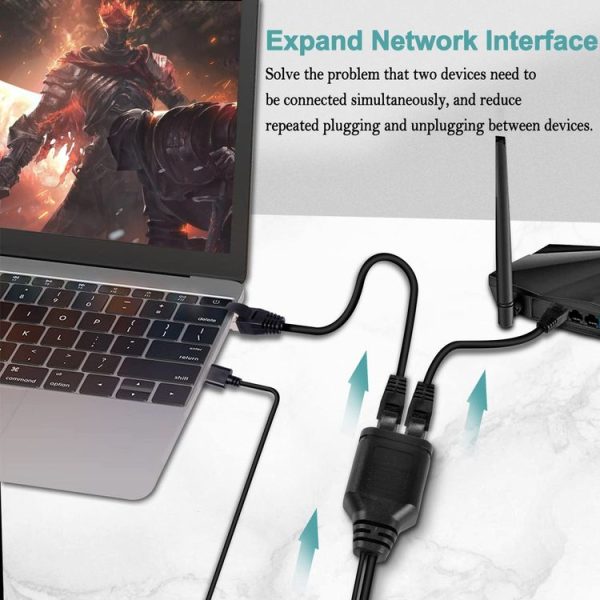 Network Cable 1 In 2 RJ45 Simultaneous Internet Access Male Adapter Cable - Image 2