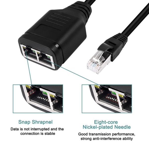 Network Cable 1 In 2 RJ45 Simultaneous Internet Access Male Adapter Cable - Image 3