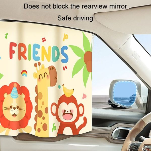 Suction Cup Car Sunshade Children Rear Side Window Insulation Sunscreen Cartoon Car Curtain, Style: Lion Monkey - Image 6