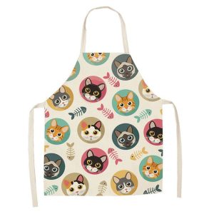 Cartoon Cats Couple Linen Sleeveless Apron Kitchen Furniture Cleaning Coverall, Model: W-01401 (47 x 38cm)