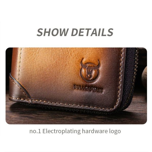 BULL CAPTAIN 475 RFID Anti-Theft Zipper Top-Layer Cowhide Multi-Card Slot Card Holder Wallet (Black) - Image 4