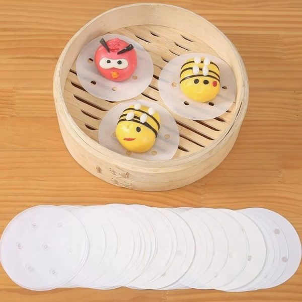 100pcs Food Grade Disposable Round Non-stick Steamer Paper Perforated Buns Steamer Pads, Size: 7.6cm - Image 4