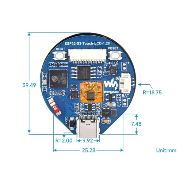 Waveshare 25098 ESP32-S3 1.28-Inch Round Touch LCD Development Board - Image 3