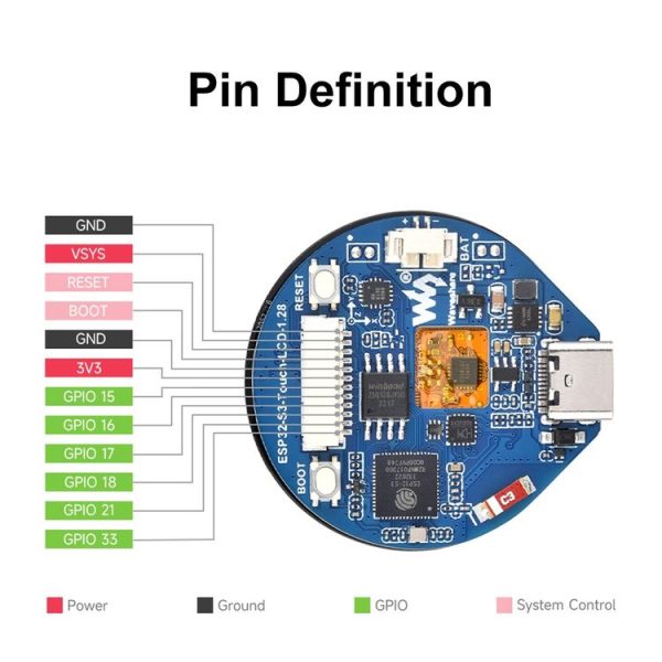 Waveshare 25098 ESP32-S3 1.28-Inch Round Touch LCD Development Board - Image 7