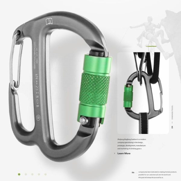 XINDA HH-9767 H-type Climbing Rappelling Friction Lock Descenders Safety Buckle Lock (Gray+Green Nut) - Image 6