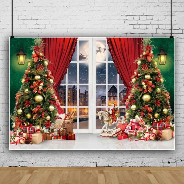 120x80cm Christmas Wreath Snow Scene Photography Background Curtain, Color: 11421618