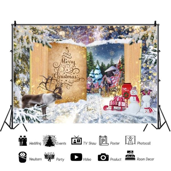120x80cm Christmas Wreath Snow Scene Photography Background Curtain, Color: 11421618 - Image 4