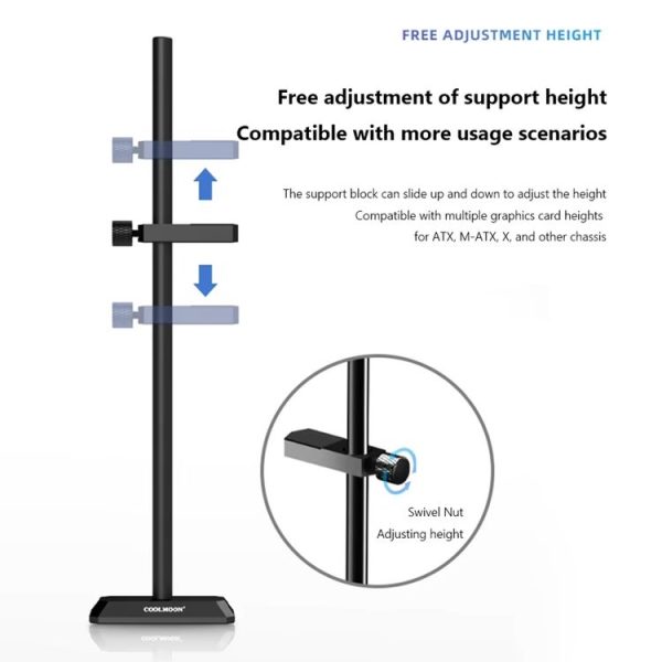 COOLMOON GH195 Desktop Computer Vertical Mounted Graphics Card Protection Shelf Metal Rod Magnetic Support Bracket, Color: Black - Image 6