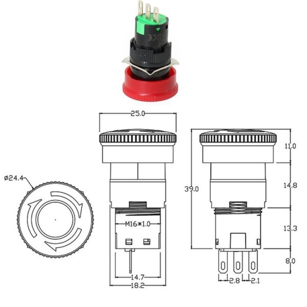 LA16 16mm Mounting Hole Emergency Stop Switch Mushroom Type Self-Locking Pushbutton Switches - Image 3