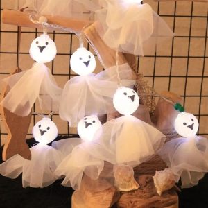 Halloween Fabric Ghost String Lights LED Scary Ghost Festival Indoor Decoration Ambient Lamp, Color: 1.5m 10 Lights White