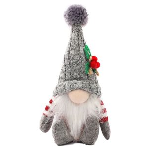 Christmas Doll Knit Hat Sitting Gnome Plush Ornament Decoration Christmas Knit Hat Figurine (Grey)
