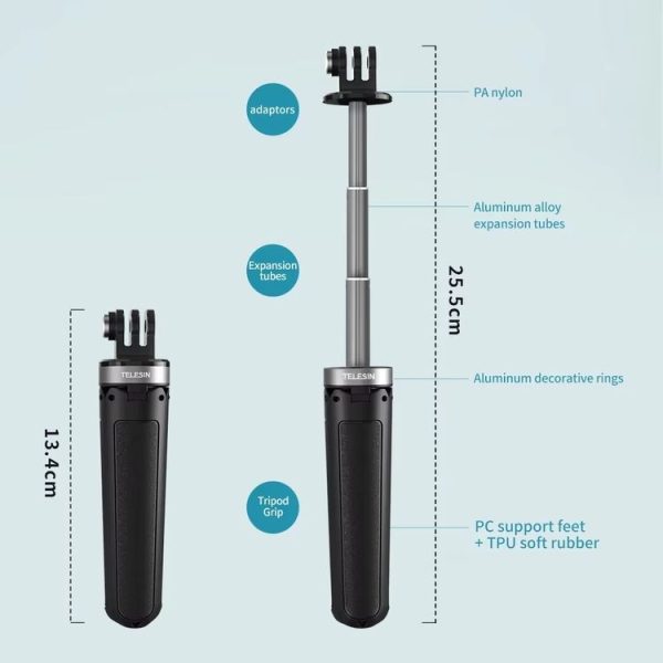 TELESIN Universal Mini Desktop Selfie Tripod for Sports Camera 13.4-25.5cm Height Adjustable - Image 10