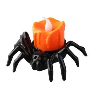 LED Halloween Spider Candle Light Electronic Ambient Decorative Night Lamp Desktop Ornament (Warm Light)