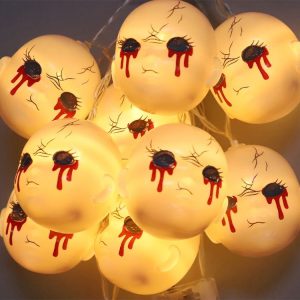 LED Halloween Decoration Atmosphere Layout Ghost Face Light String, Model: 1.5m 10 LEDs Always On (Warm White)
