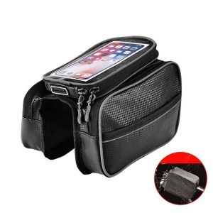 Bicycle Front Frame Bag Large Capacity Waterproof Phone Touch Screen Bag MTB Outdoor Cycling Equipment (Black)