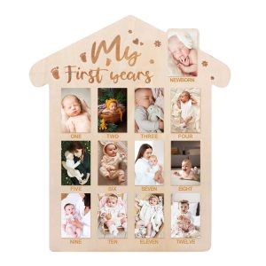 35 x 42cm Wooden Newborn Baby Milestone Memorial Photo Frame Baby Stand Monthly Plaque Craft Ornament