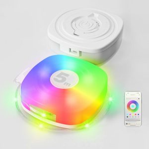 5m RGB Camping String Lights LED Ambient Night Light Smart APP Control Portable Outdoor Tent Decorative Lamp (White)