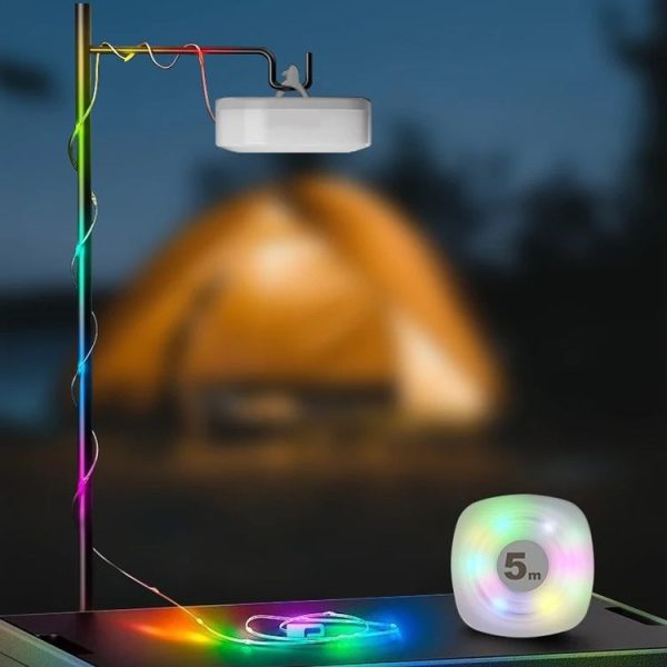 5m RGB Camping String Lights LED Ambient Night Light Smart APP Control Portable Outdoor Tent Decorative Lamp (White) - Image 2