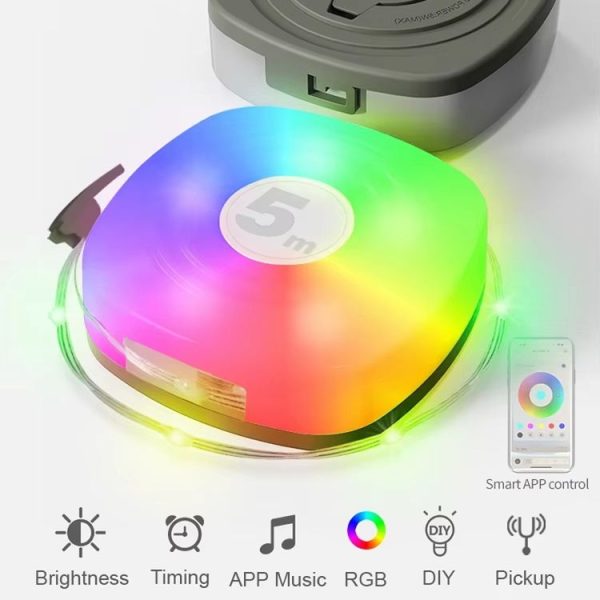 5m RGB Camping String Lights LED Ambient Night Light Smart APP Control Portable Outdoor Tent Decorative Lamp (White) - Image 5