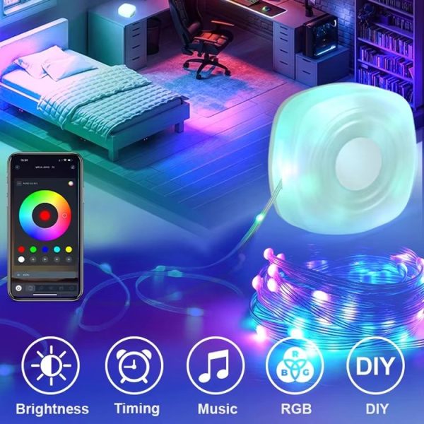 5m RGB Camping String Lights LED Ambient Night Light Smart APP Control Portable Outdoor Tent Decorative Lamp (White) - Image 7