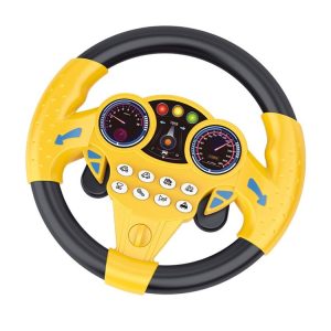 Children Car Copilot Steering Wheel Toy Simulation 360 Rotating Steering Wheel Racing Car Driving Vocal Toy (Yellow)