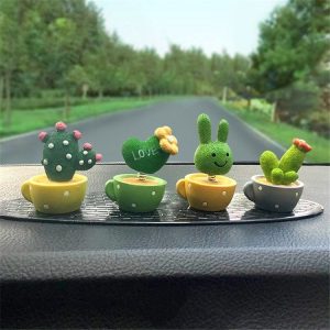 4 In 1 Cute Animal Group Cactus Small Potted Spring Car Decoration, Size: L, Color: Cactus