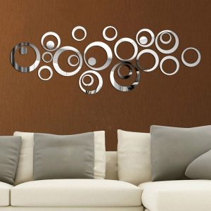 24 PCS 3D DIY Circles Decoration Mirror Wall Stickers for TV Background Home Decor Acrylic Decor Wall Art (Silver)