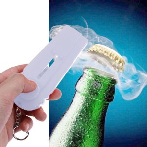 Launcher Beer Bottle Opener Shooting Flying keychain Ring (White)