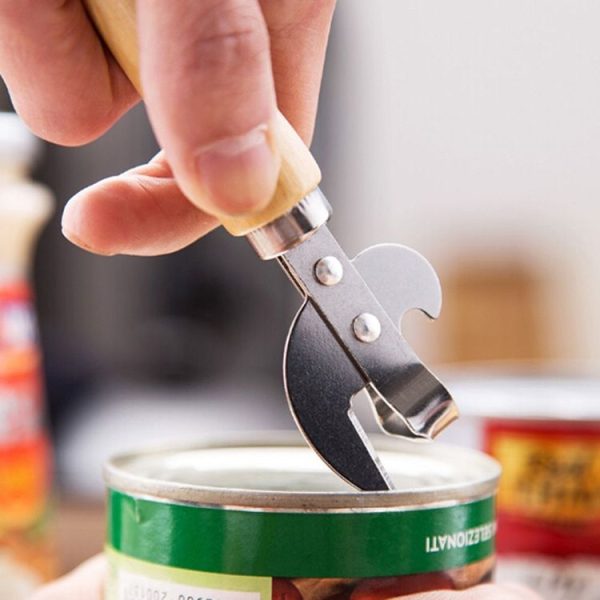 Safe Easy Manual Wood Handle Metal Can Opener Beer Bottle Opener - Image 3