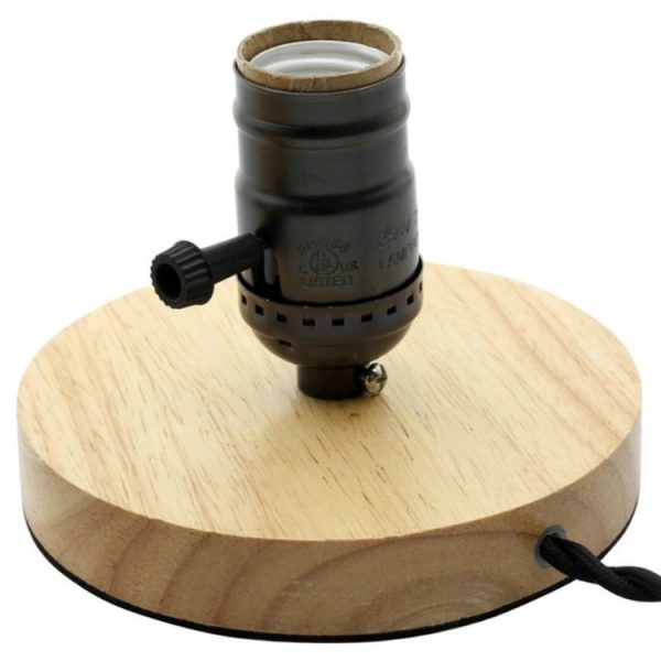 Retro Desktop Decoration Solid Wood E27 Base Lamp Holder without Light Source, EU Plug (Brown) - Image 2