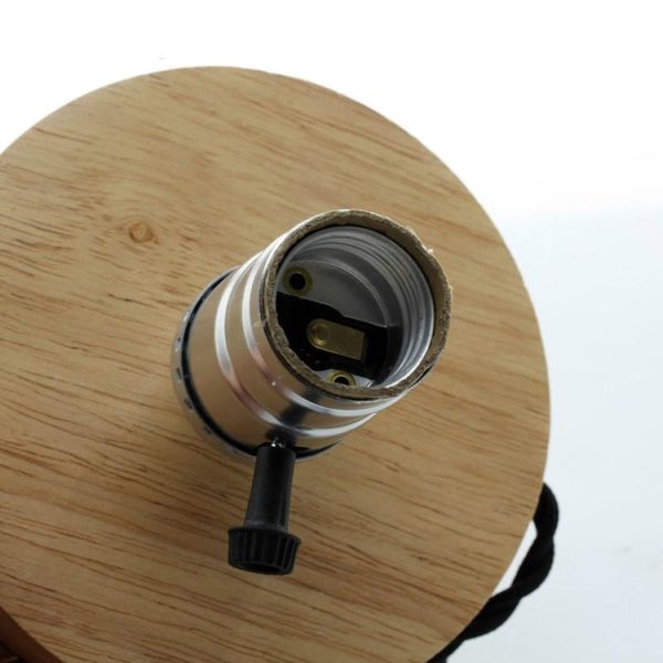 Retro Desktop Decoration Solid Wood E27 Base Lamp Holder without Light Source, EU Plug (Brown) - Image 3