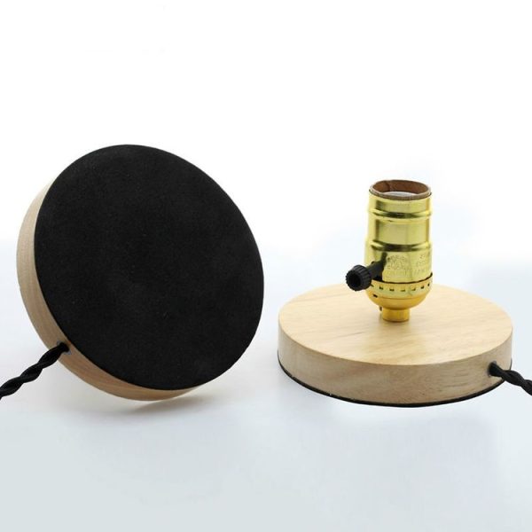 Retro Desktop Decoration Solid Wood E27 Base Lamp Holder without Light Source, EU Plug (Brown) - Image 4