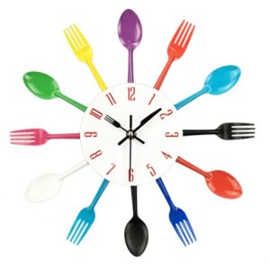 Cutlery Metal Kitchen Wall Clock Spoon Fork Creative Quartz Wall Mounted Clocks Modern Design Decorative Horloge Color