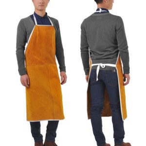 Full Leather Electric Welding Apron High Temperature Fireproof Star Splash Protective Clothing (Orange)