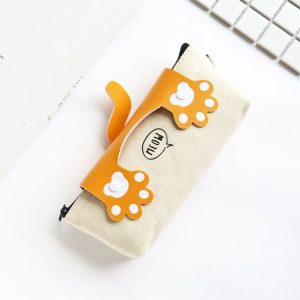 Cute Cats Big Capacity Canvas Pencil Case School Supplies Stationery (Orange)
