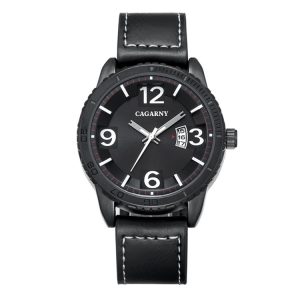 CAGARNY 9857 Fashion Quartz Movement Wrist Watch with Leather Band (Black)