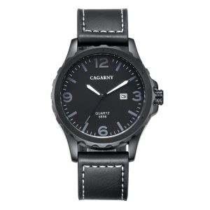 CAGARNY 6856 Fashion Quartz Movement Wrist Watch with Leather Band (Black)
