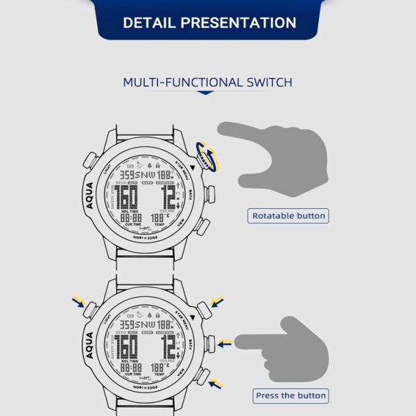 NORTH EDGE AQUA 100m Waterproof Scuba Diver Smart Watch, Support Luminous Display & Compass Mode - Image 10