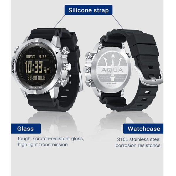 NORTH EDGE AQUA 100m Waterproof Scuba Diver Smart Watch, Support Luminous Display & Compass Mode - Image 11