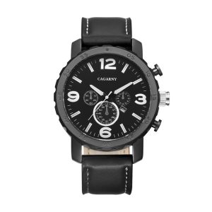 CAGARNY 6845 Fashion Dual Quartz Movement Wrist Watch with Leather Band (Black Band Black Window)