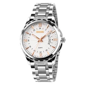 SKMEI 9069 Multifunctional Outdoor Fashion Business Waterproof Silver Shell Quartz Wrist Watch (Gold)