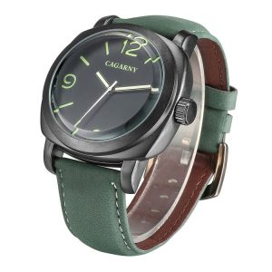 CAGARNY 6833 Fashionable Concise Three Needles Quartz Wrist Watch with Leather Band & 24-hour Indication & Calendar Function for Couples (Green Scale)