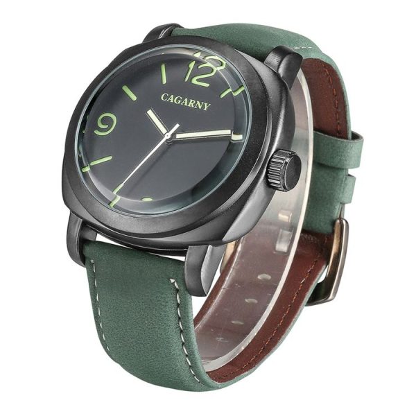 CAGARNY 6833 Fashionable Concise Three Needles Quartz Wrist Watch with Leather Band & 24-hour Indication & Calendar Function for Couples (Green Scale)