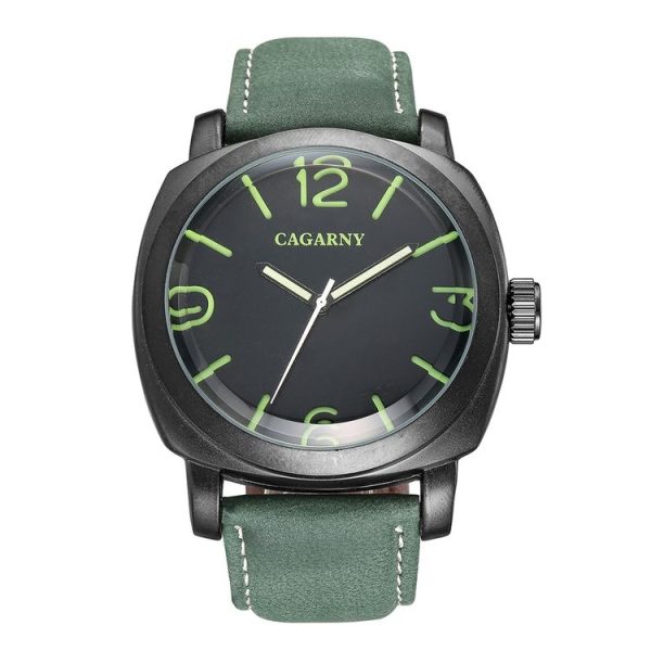 CAGARNY 6833 Fashionable Concise Three Needles Quartz Wrist Watch with Leather Band & 24-hour Indication & Calendar Function for Couples (Green Scale) - Image 2