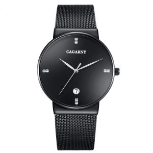 CAGARNY 6817 Living Waterproof Round Dial Quartz Movement Alloy Case Fashion Watch Quartz Watches with Steel Band (Black)