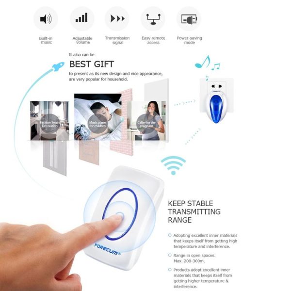 Forecum 7 Wireless Smart Home Doorbell with Single Receiver, Remote Control Distance: 200m (Open Air), EU Plug - Image 10